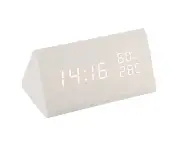 Triangle wooden clock creative voice control digital display temperature and humidity alarm clock white