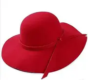 [lkpoijuh] Women Sun Hat Vintage Lady Wide Large Plush Felt Cap Casual Summer Beach Floppy Sun Hat (Color : Red)