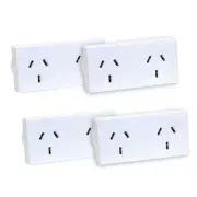 4PK HPM White Double Adaptor/Adapter 10A Mains Power Right & Left Turn Twin Pack
