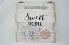 Shabby Cottage Chic Sweet Home Farmhouse Wood Sign Painted Flowers