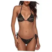 New Sexy Two Pieces Bikini Sets for Women Triangle Top & Thong String 1 Black10
