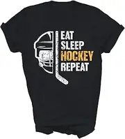 [Above Good Tee] Eat Sleep Hockey Field Hockey Funny Ice Hockey Player Coach (1) Unisex Shirt Gift Women Men T-Shirt (Black;2XL)