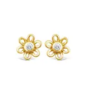 Children's Diamond Open Flower Earrings in 9kt Yellow Gold