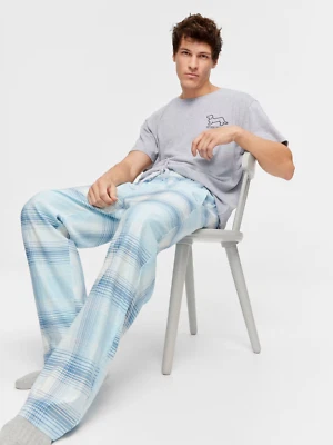 Peter Alexander Men's Byron Blue Check Long Cotton Classic Pyjama Pants Size M