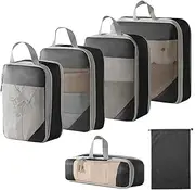 iForcase Compression Packing Cubes, 6 set Travel Storage Bags Multifunctional Clothing Sorting Packages, Travel Packing Pouches, Luggage Organizer Pouch, Shoe Bags-Black