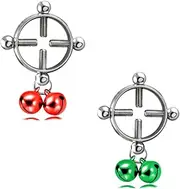 [Niaspi] Christmas Double Colors Jingle Bell Fake Nipple Rings for Women Stainless Steel Round Non Piercing Dangle Nipplerings Nipple Shield Xmas Fake Nipple Piercing Jewelry, Stainless Steel, No Gemstone