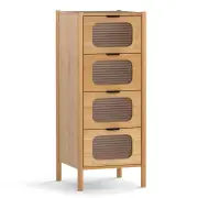 Costway3/4-Drawer Bamboo Storage Cabinet with Fluted Tempered Glass Drawers-Natural-4-Tier