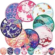 Gejoy 24 Pcs Foldable Fan Japanese Foldable Fan Style Summer Flower Handheld Round Folding Flying Disc for Women Man Daily Use Festival Wedding Party Favors Decorations Portable, 8 Style