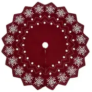 36-Inch Wavy Edged Reversible Knit Christmas Tree Skirt: Burgundy & White Sno...