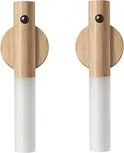 LANDGOO Motion Sensor Night Lights with Magnet Body Sensor for Hallway, Rechargeable Led Light Portable Stairway Lights Wooden Wall Sconce Battery Powered(White Ash, 2PC)