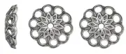 Bead Cap, 100 Antiqued Silver Plated Brass 8x2mm Round Fancy Filigree Bead Caps