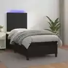 Box Spring Bed with Mattress & LED Black 106x203 cm King Single Size Faux Leathe