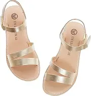 [FLYFUPPY] Girls Strappy Sandals Open Toe Flat Summer Sandal for Kids Girl with Hook and Loop
