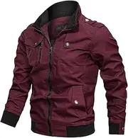 [Generic] Men Casual Solid Color Stand Full Zip Long Sleeve Pocket Jacket Trench Coat Loose Coat Puffy Jackets