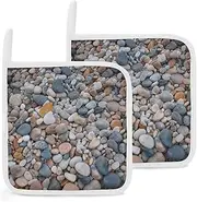 Pot Holders for Kitchen Resistant Potholder Set Hot Pads Beach Colored Pebbles Printed Oven Pot Holders for Cooking and Baking 2 Pack
