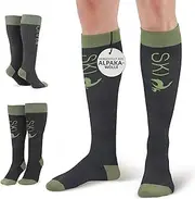 [La Alpaca The Finest Wool] La Alpaca Ski Socks, Alpaca Wool Knee Socks for Men and Women, Warm Winter Thermal Socks, Ski & Snowboard Socks, Black/Olive Green