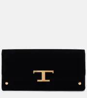 [Tod's] Tod's T Timeless Small velvet wallet on chain One Size black