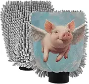 XYMZR Fly Pig Cute Sky Absorbent Microfiber Car Wash Mitt, Funny Cute Anime Scratch Free for Cars Cleaning, Home Cleaning Mitts, 2 Pack, 10.24” L x 7.09” W
