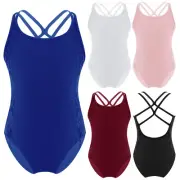 Kids Girls Ballet Dance Leotard Gymnastics Lace Patchwork Sleeveless Unitards