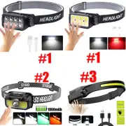 USB LED Head Torch Rechargeable Waterproof COB Headlamp Motion Sensor Headlight