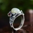 Chinese Ethnic Style Lotus Ring Female Vintage White Jade Ring Ring