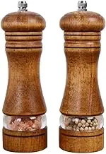 Pepper Grinder,Wood Salt and Pepper Grinder Mills Sets, with Acrylic Visible Window Adjustable Ceramic Grinding Rotor 6.5inch 2 Pack (A)