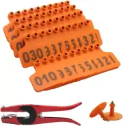 Cattle Ear Tags for Cows 001-100 Ear Tagger Installer Kit (Orange)