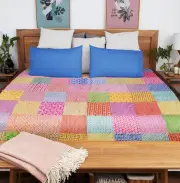 Country Patchwork Multi - Color FINISHED QUILT queen size scrap quilt