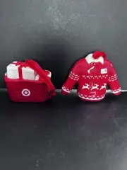 2pk Target Glass Ornaments- Sweater w/Joy, Shopping Basket- 3” High