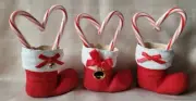 Holiday Decorations - Set of 3 Santa Boots- Painted Paper Mache