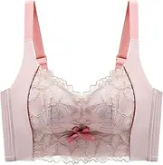 [Generic] Small Chest Push-up Bra, Underwear Women Without Steel Ring to Collect Side Breasts, Thin Girls Lace Pattern Bra, Adjustable Shoulder Strap Underwear Vest(Pink,34/75C)