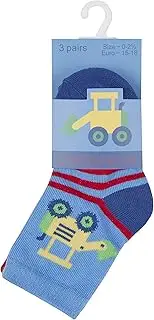 [Baum] Babies 3 Pack of Cotton Rich Socks (UK 0-2.5, Digger Pack)