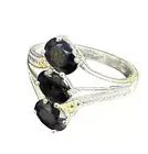 STS Sterling Silver 925 Ring Triple Sapphire Oval Stones Size 10