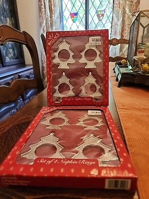NIB Vtg 8 Wallace Silversmiths Christmas Tree Napkin Rings