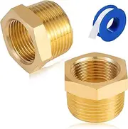 YullSorom Brass Reducer Hex Bushing, 3/8" NPT Male x 1/4" NPT Female Reducer Adapter Brass Threaded Pipe Fitting 2Pcs with Teflon tape