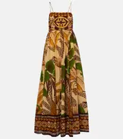 [Farm Rio] Farm Rio Folliage Sketch cotton-blend maxi dress AU 16 multicoloured