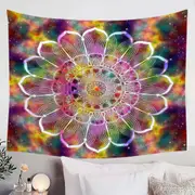 White Flower Mandala over Colorful Space Tapestry