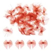 50Pcs Mini Chiffon Ribbon Bow 1" Mini Fabric Satin Craft DIY Orange Red