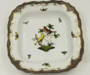 HEREND ROTHSCHILD BIRD W/ BROWN FISH SCALE SQUARE FRUIT DISH **BRAND NEW**01181