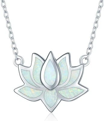 Lotus Necklace 925 Sterling Silver Opal Lotus Flower Pendant Necklace For Women