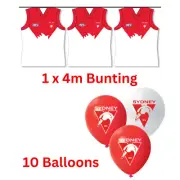 Sydney Swans AFL Bunting Flags 4m & 25 Balloons Birthday Party Pack