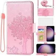 [Asuwish] Mobile Phone Case for Samsung Galaxy S23 5G Case with Glass Film Screen Protector and Card Slot Foldable Leather Wallet Stand S 23 23S S23 Case Mobile Phone Cases Protective Mobile Phone Case