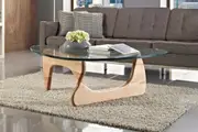 Noguchi Glass Coffee Table with 15mm Tempered Glass Top and Ash Wood Legs