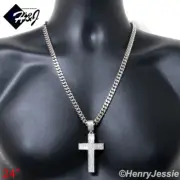 18"-40"MEN Stainless Steel 7mm Silver Miami Cuban Chain ICY CZ Cross Pendant*I21