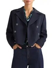 [David Lawrence] Cassandra Cropped Wool Jacket in Deep Sea