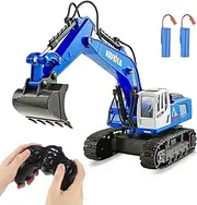 11 Channels 2.4G Remote Control Excavator Toys for Boys 4-7,1:18 Scale RC Construction Vehicles Toys with Metal Shovel,Lights,2 Batteries,Best Birthday Gift Ideas for Boys 4 5 6 7 8 Years Old