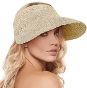 [Livingston] Women's Wide Brim Sun Hats Roll-up Foldable Straw Golf Visor Hat