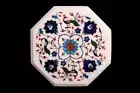 18'' White Marble Malachite Coffee Side Table Top Mosaic Kitchen Inlay antique