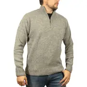 100% SHETLAND RAGG WOOL Half Zip Up Knit JUMPER Pullover Mens Sweater Knitted - Grey - M