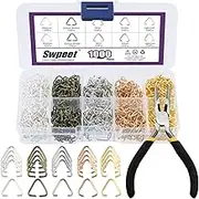 Swpeet 1001Pcs 10mm - 3/8 Inch 5 Colors Triangle Open Jump Rings with Jewelry Pliers Assortment Kit, Open Key Chains Jump Ring Connector Mix Loops for Earring Charm Jewelry Making